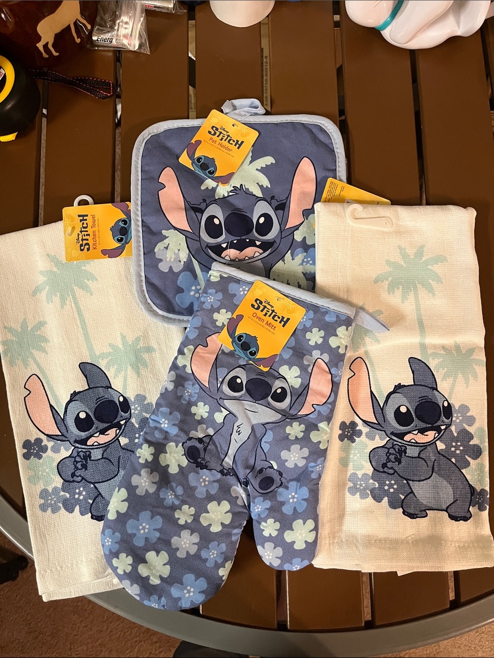 Disney Stitch Blue and Cream Kitchen Towel, Oven Mitt & Pot Holder Set